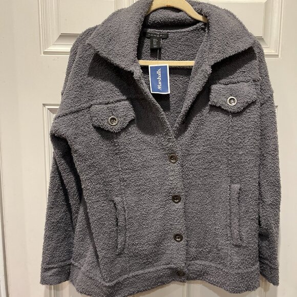 tahari grey fuzzy coat - Picture 4 of 5